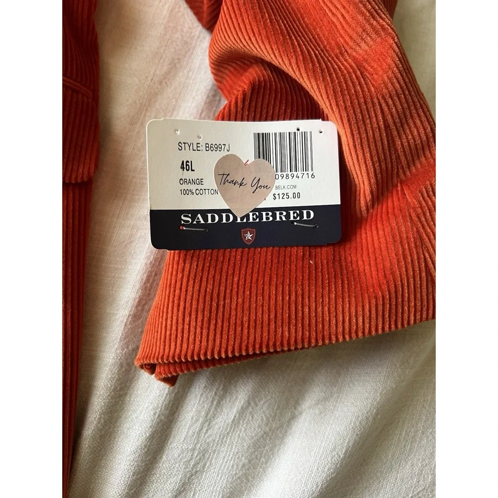 Saddlebred Orange Corduroy Blazer 46L Long Fit 2-Button Notch Lapel